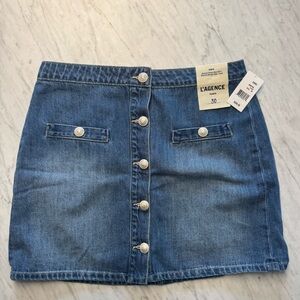 L'AGENCE Button-Front Denim Mini Skirt